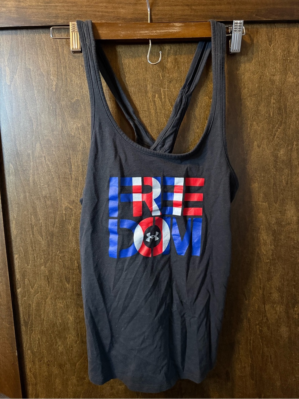 Under Armour Black Tank Top with Red & Blue FREEDOM Graphic
